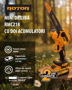 Mini drujba cu acumulator ROTOR RMC218, 2 acumulatori 21 V 4.0 Ah