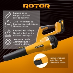 Suflantă aer pe acumulator ROTOR RS-2000 cu 1 acumulator 21V / 2Ah si incarcator ROTOR - Img 4