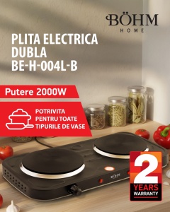 Aragaz cu doua ochiuri pe gaz si aprindere manuala BÖHM BG-M-002-B 4.4 kW
