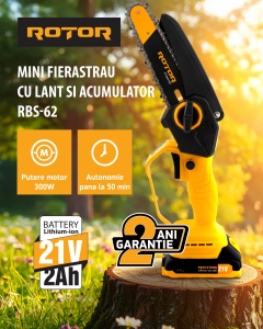 Mini drujbă 6" RBS-62 ROTOR, 1 acumulator 21V/2Ah, 1 x incarcator - Img 1