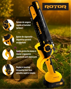 Mini drujba 8" pe acumulator cu 2 acumulatori 21V /2Ah si incarcator ROTOR RBS-82 - Img 4