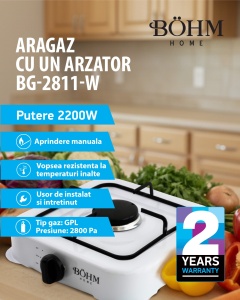 Plită cu un arzător pe gaz BÖHM BG-2811-W alb