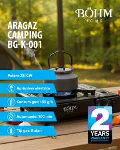 Plita cu un arzator pe gaz Camping BÖHM BG-K-001, GPL, 2.3 kW