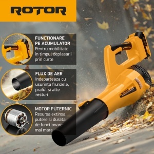 Suflantă aer pe acumulator ROTOR RS-2000 cu 1 acumulator 21V / 2Ah si incarcator ROTOR - Img 5