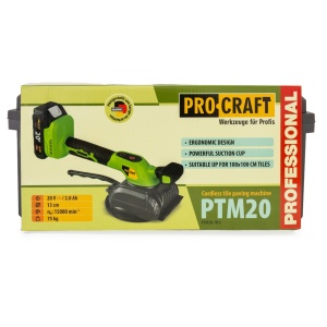 Ventuză pentru gresie pe acumulator PROCRAFT PTM20 1 x acumulator 20V/2Ah, 15.000 vibrații/min - Img 3