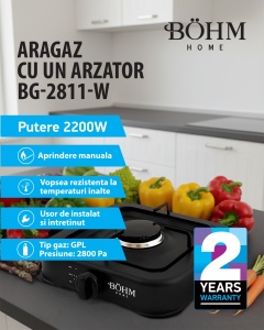 Plită cu un arzător pe gaz BÖHM BG-2811-B Negru