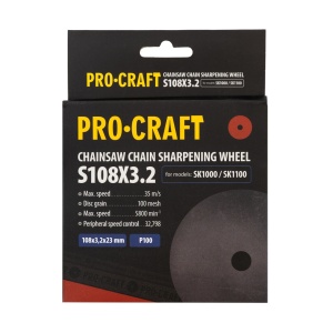 Disc de ascutit pentru ascutitor cu lant S108x23x3.2 GRANULATIE P100, NUMAR ROTATII 5800 RPM PROCRAFT Compatibil cu SK1000 - Img 2
