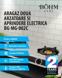 Plită cu două arzătoare și aprindere electrică BÖHM BG-MG-002C Chrome