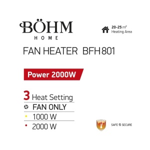 Aeroterma electrică BFH-801 BÖHM , 3 trepte de putere 750/1000/2000W , suprafata de incalzire 20-25 m² - Img 5