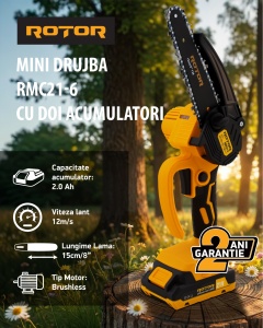 Fierastrau cu lant si acumulator ROTOR RMC21-6, 12m/s, 21V / 2Ah