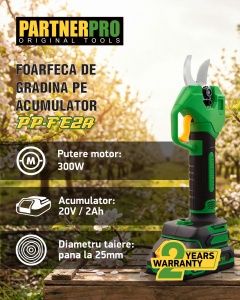Foarfecă electrică cu acumulator PARTNERPRO PP-FE2A 20V / 2Ah, 250 N, Brushless