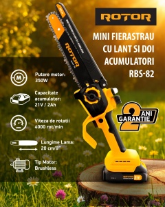 Mini drujba 8" pe acumulator cu 2 acumulatori 21V /2Ah si incarcator ROTOR RBS-82 - Img 1
