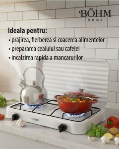 Plita cu doua arzatoare pe gaz si aprindere electrica BÖHM BG-M-002-W, 4.4 kW - Img 10