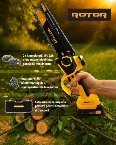 Mini drujba 8" pe acumulator cu 2 acumulatori 21V /2Ah si incarcator ROTOR RBS-82 - Img 3