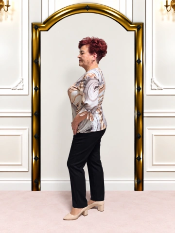 Bluză elegantă bej cu imprimeu marmorat – Amelia - Img 2