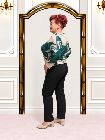 Compleu damă cu bluză damă verde smarald cu imprimeu abstract – Serena - Img 2