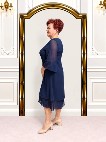 Rochie elegantă bleumarin din voal cu detalii plisate – Natalia - Img 2