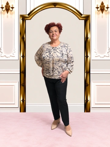 Bluză elegantă bej cu imprimeu floral bleumarin – Selena