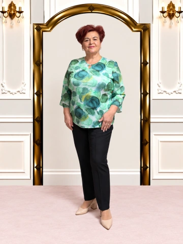 Bluză elegantă verde mentă cu imprimeu abstract – Evelina - Img 3