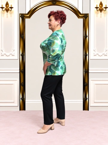 Compleu damă cu bluză damă verde mentă cu imprimeu abstract – Evelina - Img 2