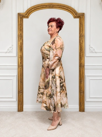 Rochie elegantă florală bej cu curea – Dalia - Img 2