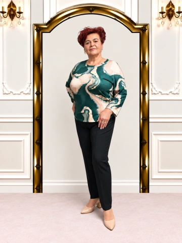 Bluză elegantă verde smarald cu imprimeu abstract – Mara - Img 3