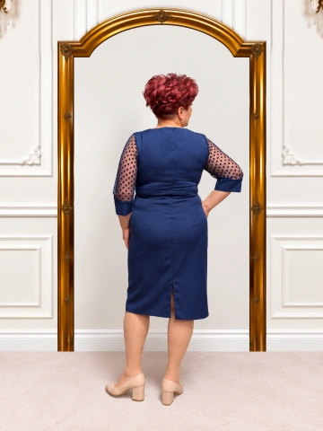 Rochie elegantă bleumarin cu mâneci din tull Elena - Img 3