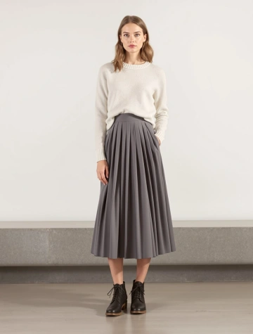Pleated Wool Midi Skirt [DEMO]