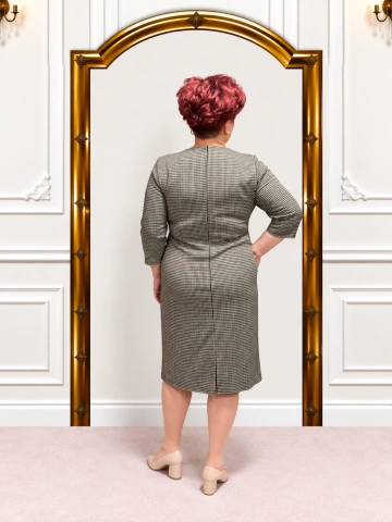 Rochie elegantă bej cu model texturat Sofia - Img 3