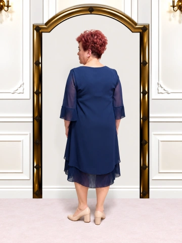 Rochie elegantă bleumarin din voal cu detalii plisate – Natalia - Img 3
