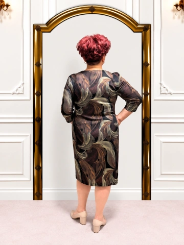 Rochie elegantă maro cu imprimeu abstract – Daria - Img 4