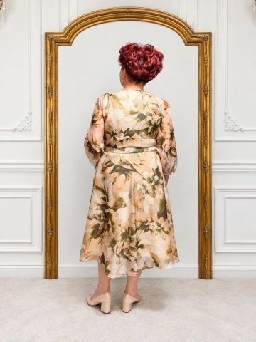 Rochie elegantă florală bej cu curea – Dalia - Img 3