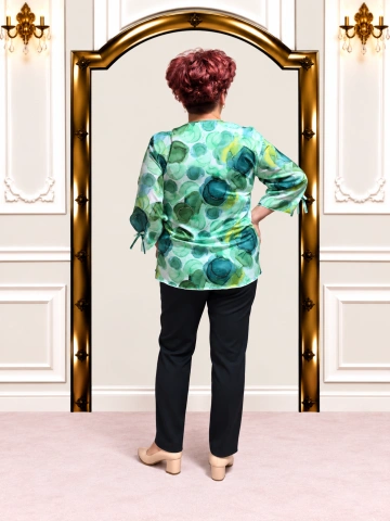 Bluză elegantă verde mentă cu imprimeu abstract – Evelina