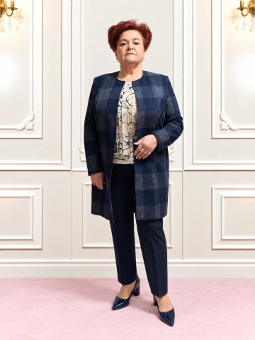 Pardesiu damă bleumarin în carouri – Victoria - Img 4