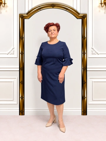 Rochie elegantă bleumarin cu funde decorative – Amalia