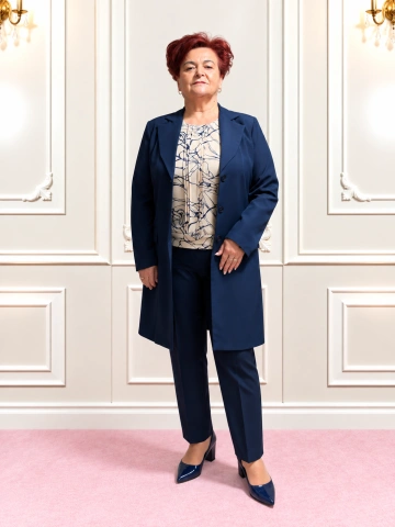 Pardesiu damă bleumarin elegant cu rever – Amelia