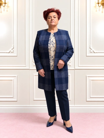 Pardesiu damă bleumarin în carouri – Victoria