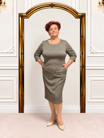 Rochie elegantă bej cu model texturat Sofia