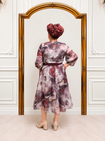 Rochie elegantă voal cu imprimeu floral bordo – Dalia - Img 3