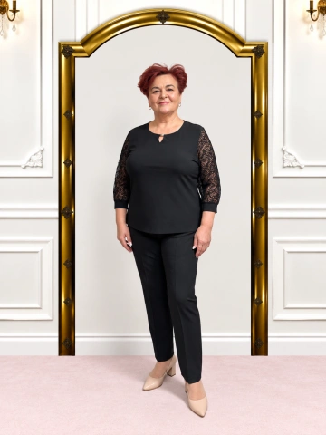 Bluză elegantă neagră cu mâneci din dantelă – Amalia - Img 3
