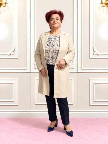 Pardesiu damă bej clasic cu rever – Amelia