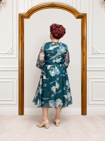 Rochie elegantă verde-petrol cu imprimeu floral – Victoria - Img 3