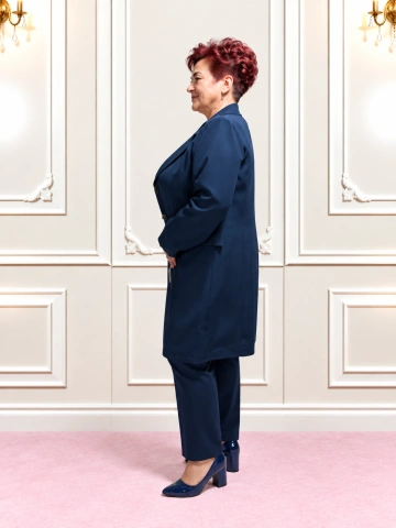 Pardesiu damă bleumarin elegant cu rever – Amelia - Img 2