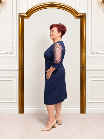 Rochie elegantă bleumarin cu mâneci din tull Elena - Img 2