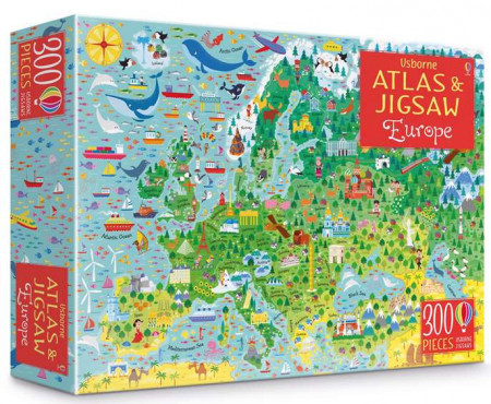 Carte și puzzle, Europe atlas jigsaw and picture book, usborne