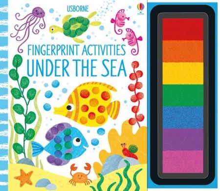 Carte de pictat cu degetele, tusiera cu 7 culori inclusa, Under the sea Fingerprint activities, usborne