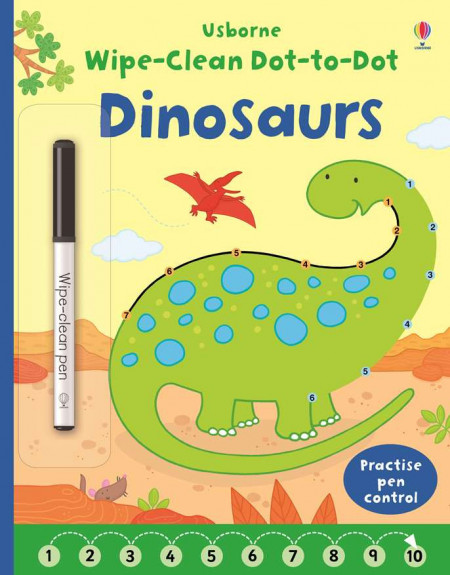 Carte cu marker de tip "scrie si sterge", Wipe-clean dot to dot dinosaurs, Usborne