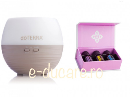 Pachet inteligent : difuzor Petal 2 aromaterapie + kit introductory, doterra, pentru discomfort sezonier, calmare, purificare, respiratie