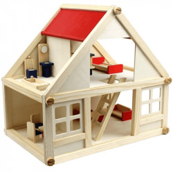 Structure House, casuta montessori din lemn natur cu 4 seturi de mobilier (parter si etaj)