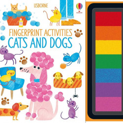 Carte cu tusiera pentru pictat cu degetele, Fingerprint Activities Cats and Dogs, Usborne
